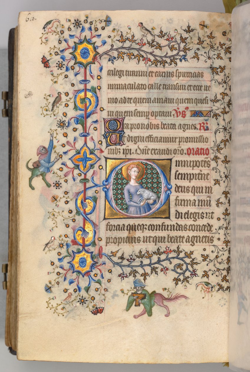 Timer for Karl den Adelige, konge af Navarra 1361-1425, fol. 299v, St. Agnes, ca. 1405. af Master of the Brussels Initials and Associates