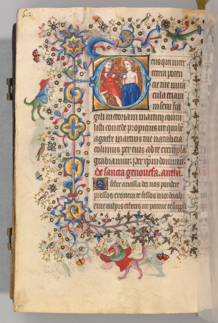 Timer for Karl den Adelige, konge af Navarra 1361-1425, fol. 300v, St. Agatha, ca. 1405. af Master of the Brussels Initials and Associates