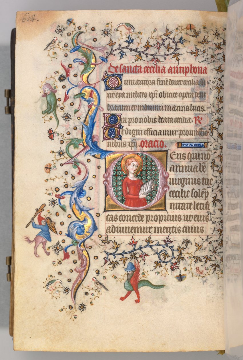 Timer for Karl den Adelige, konge af Navarra 1361-1425, fol. 301v, Sankt Cecilia, ca. 1405. af Master of the Brussels Initials and Associates