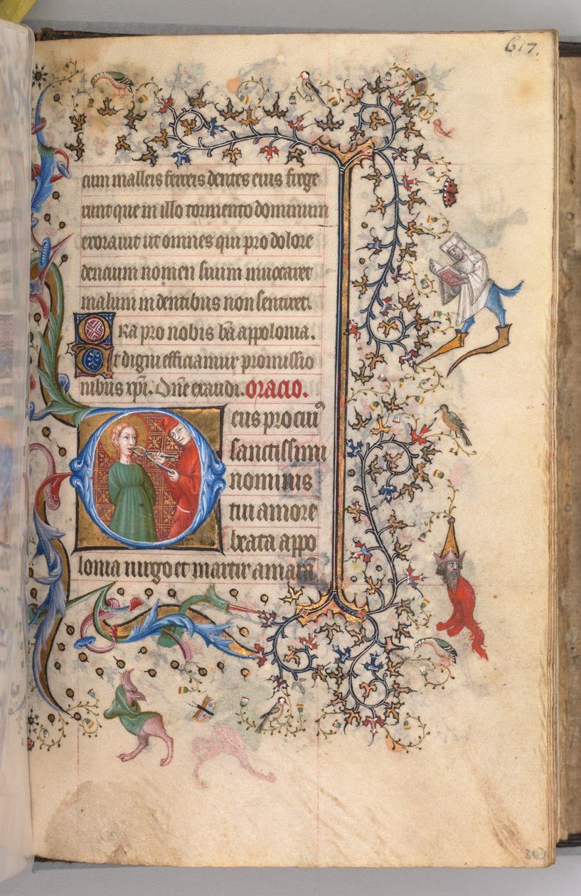 Timer for Karl den Adelige, konge af Navarra 1361-1425, fol. 303r, St. Apollonia, ca. 1405. af Master of the Brussels Initials and Associates