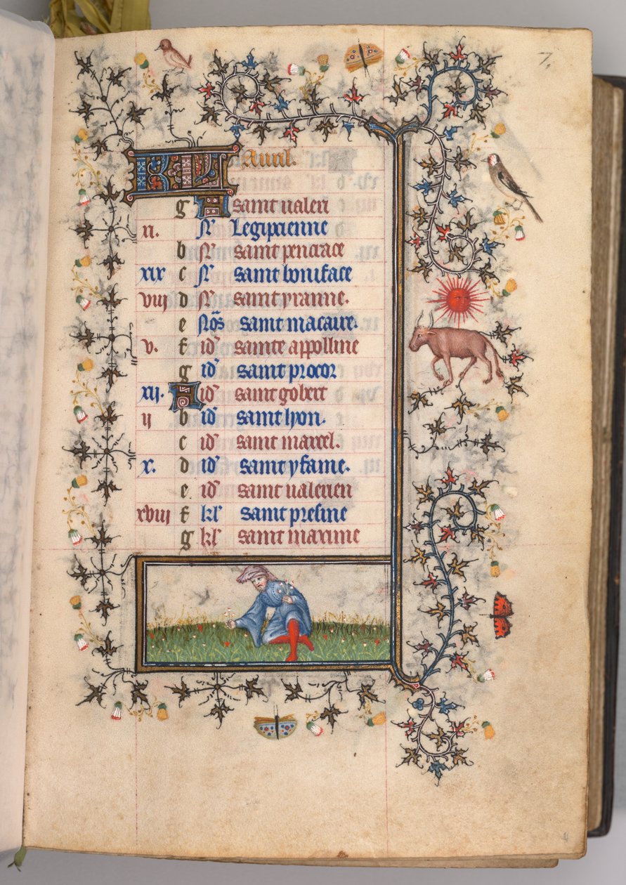 Timer for Karl den Adelige, konge af Navarra 1361-1425: fol. 4r, april, ca. 1405. af Master of the Brussels Initials and Associates