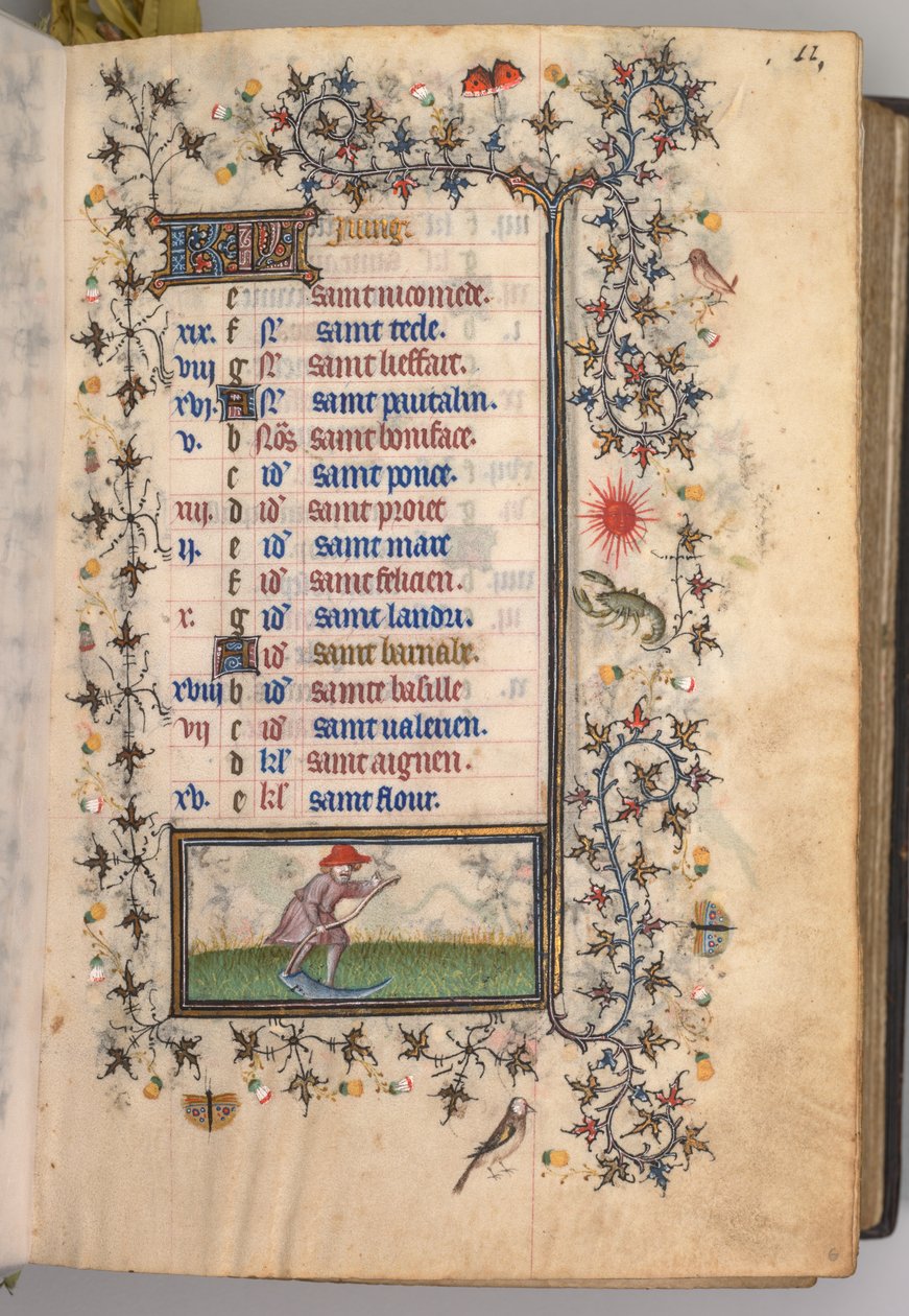 Timer for Karl den Adelige, konge af Navarra 1361-1425: fol. 6r, juni, ca. 1405. af Master of the Brussels Initials and Associates
