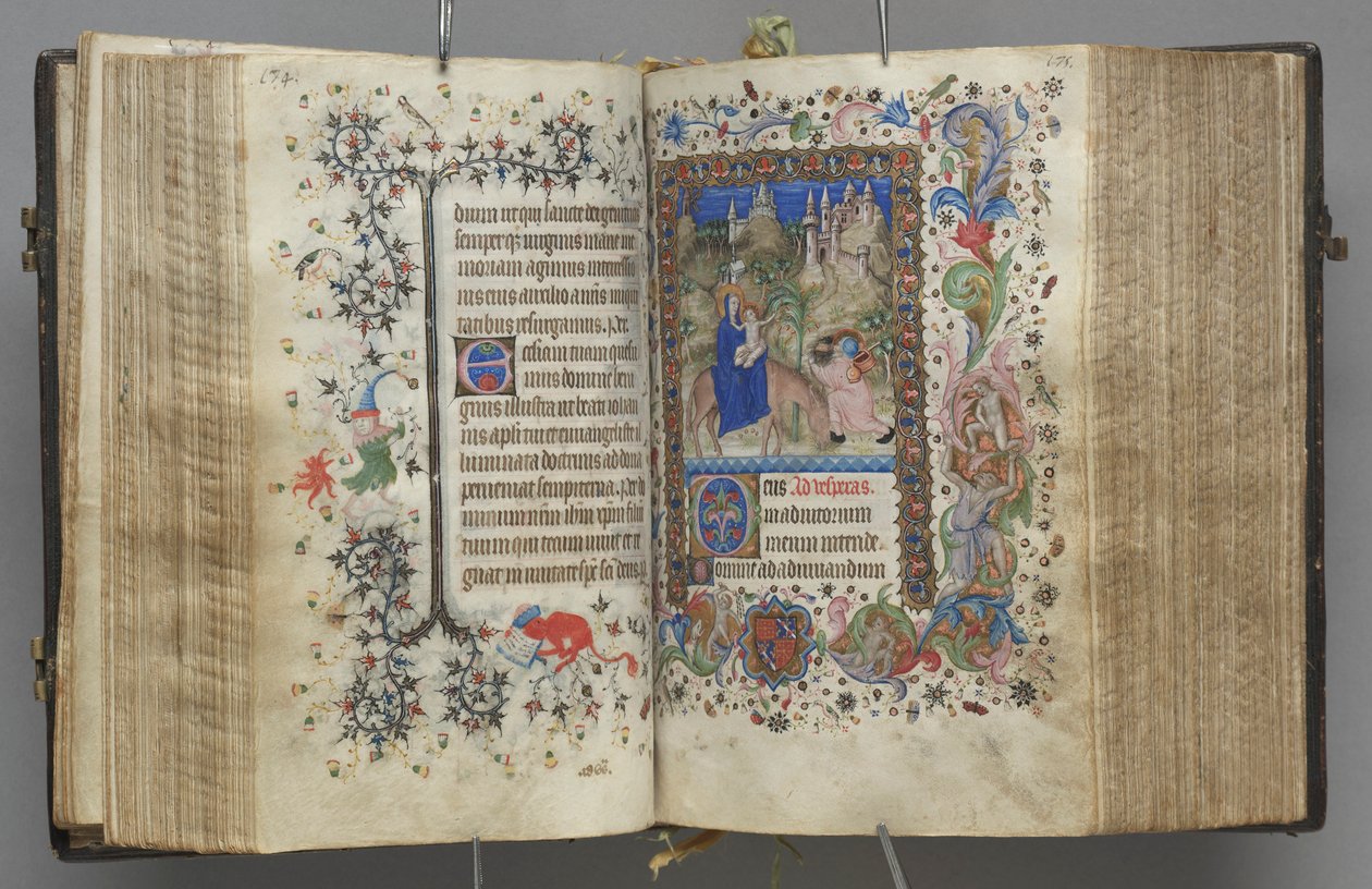 Timer for Karl den Adelige, konge af Navarra 1361-1425: fol. 87v, tekst, ca. 1405. af Master of the Brussels Initials and Associates