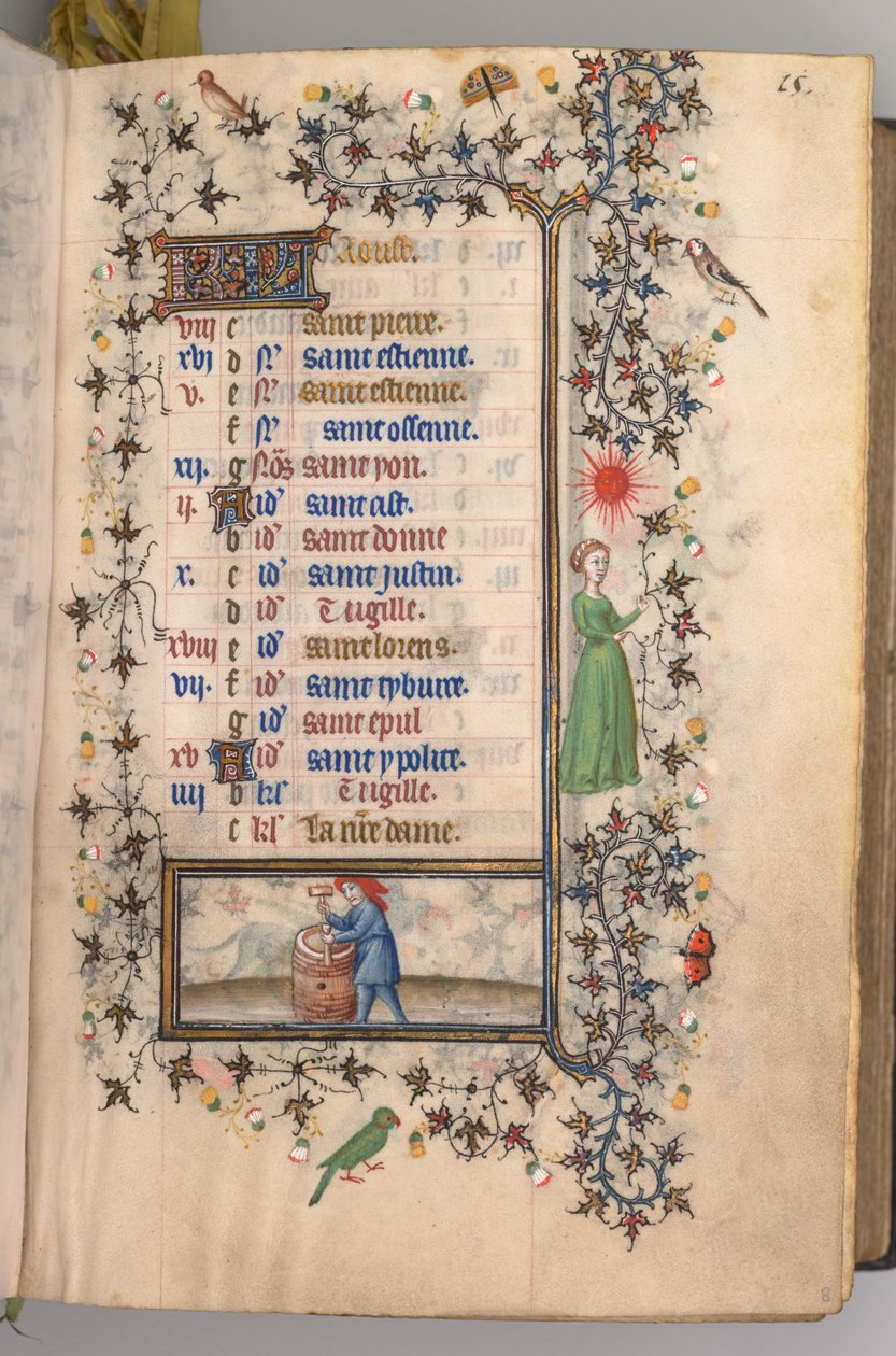 Timer for Karl den Adelige, konge af Navarra 1361-1425: fol. 8r, august, ca. 1405. af Master of the Brussels Initials and Associates