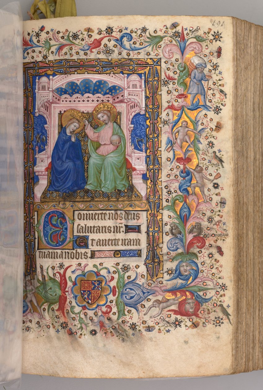 Timer for Karl den Adelige, konge af Navarra 1361-1425: fol. 96r, Jomfruens kroning..., ca. 1 af Master of the Brussels Initials and Associates