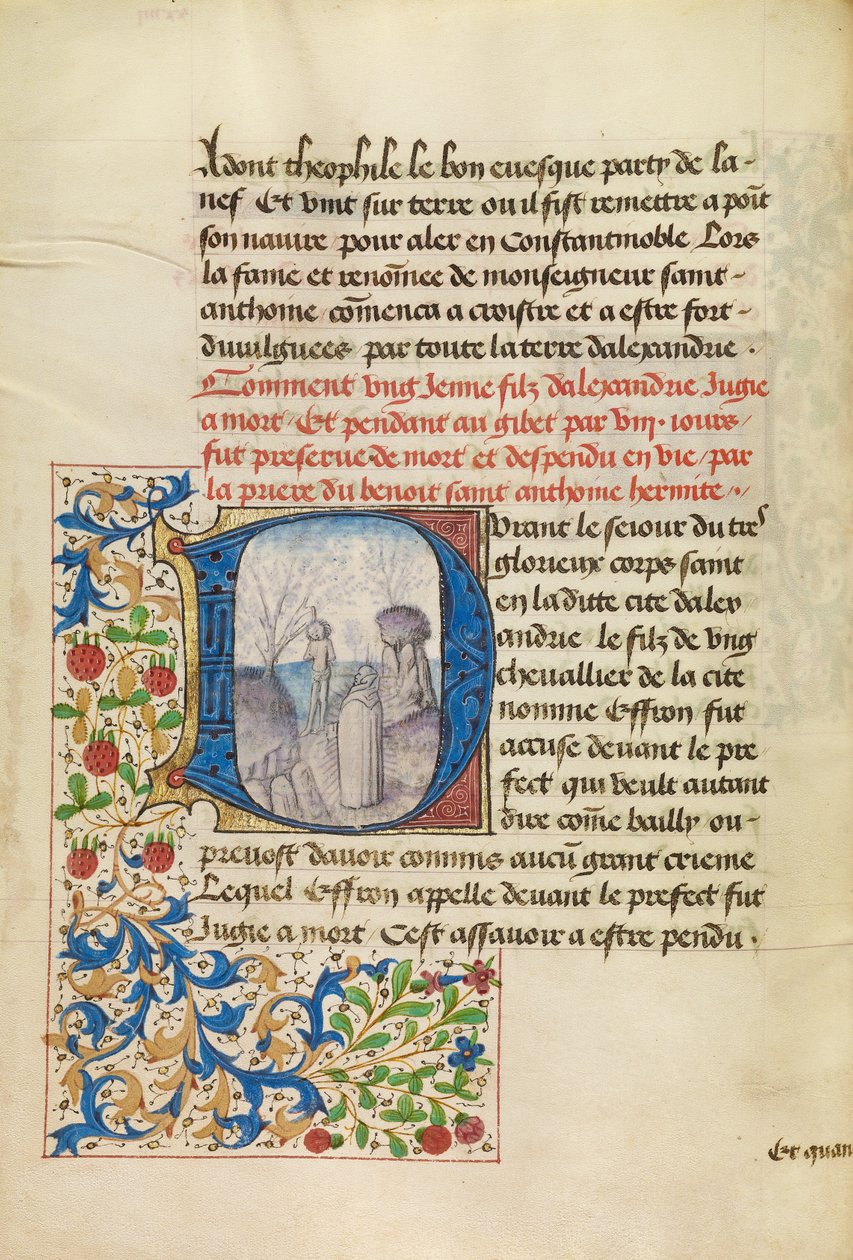 Indledende D: Sankt Antonius genopliver en død mand af Master of the Brussels Romuléon