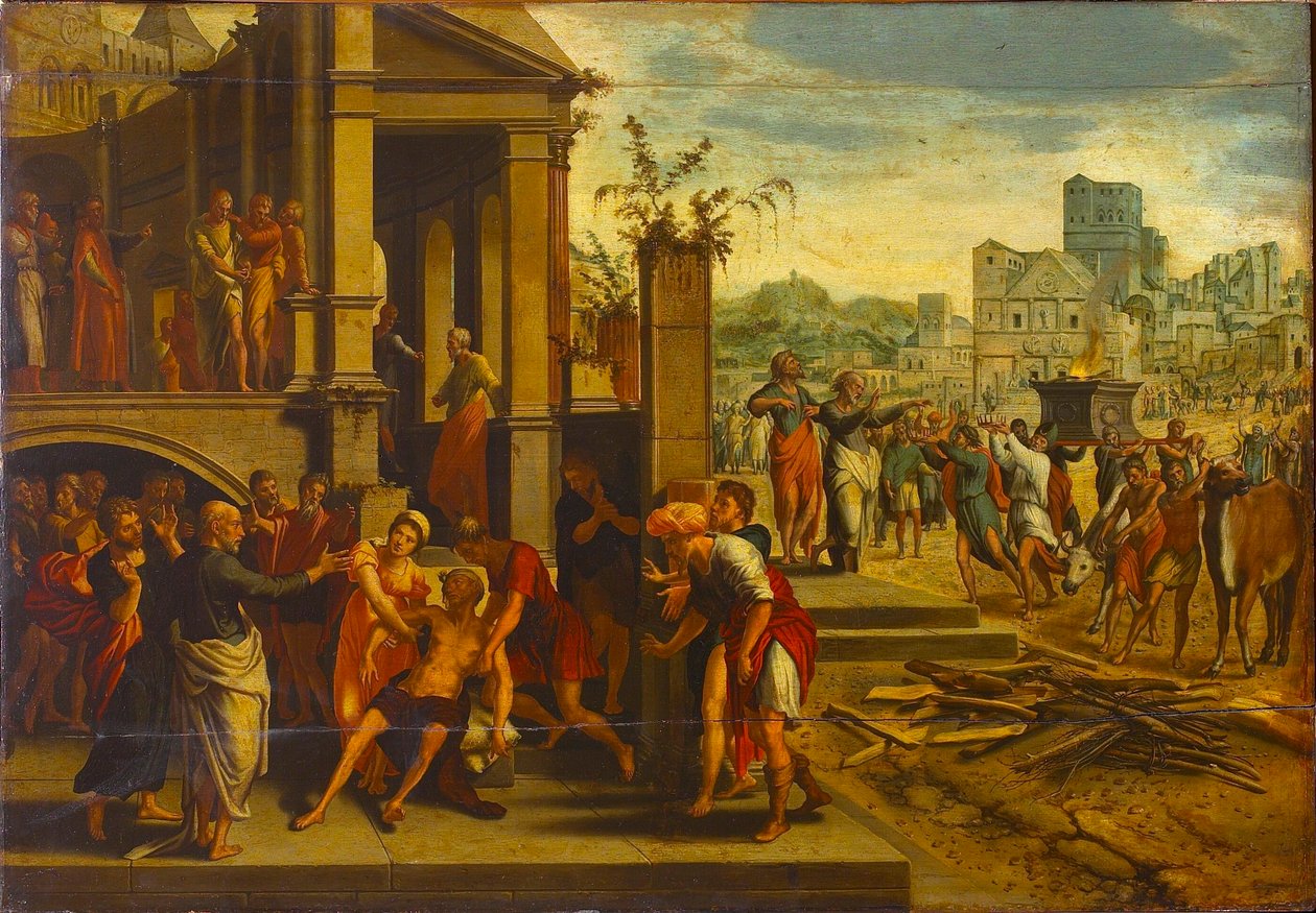 De hellige Paulus og Barnabas i Lystra, første halvdel af 1500-tallet. af Master of the Budapest Saints Paul