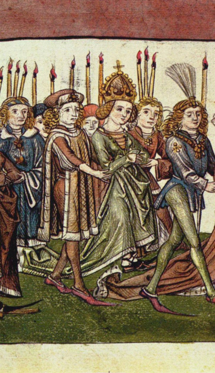 Dronning Elizabeth af Luxembourg. Detalje fra Richentals Illustrated Chronicle, ca. 1440 af Master of the Chronicle of the