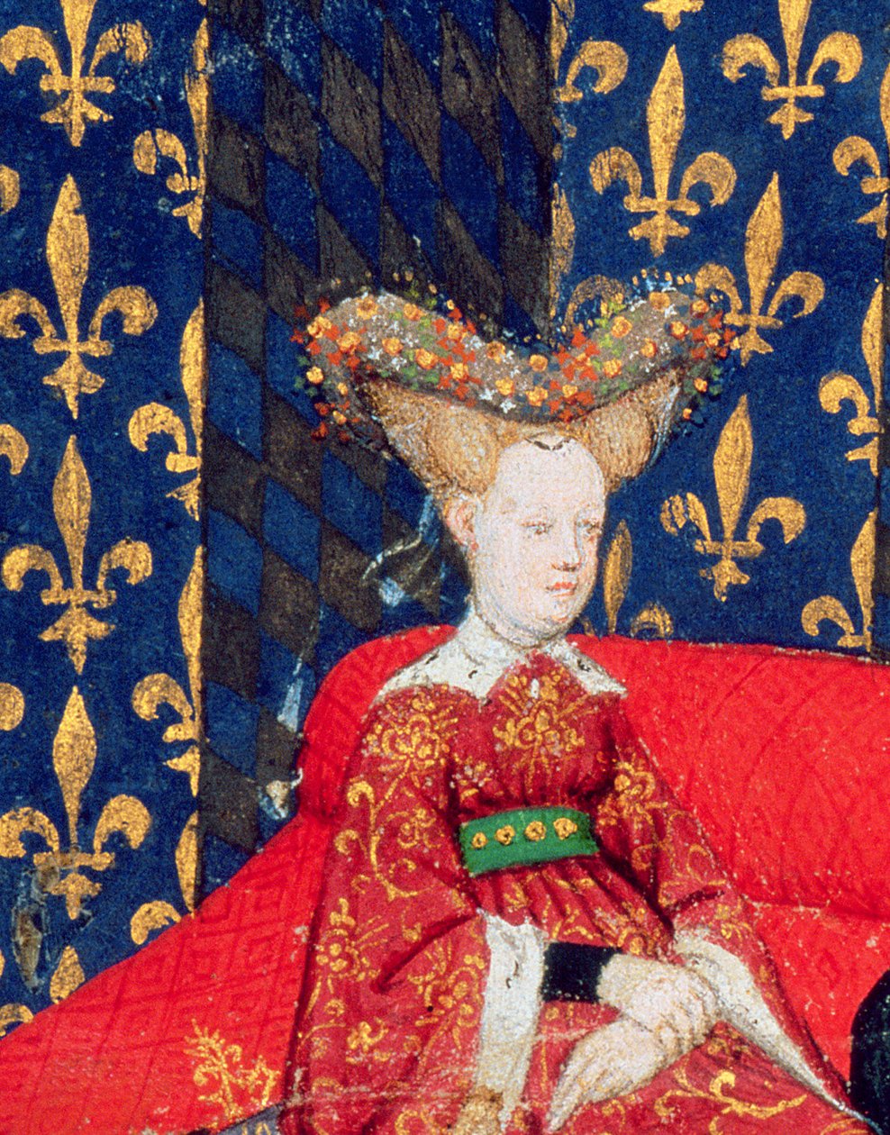 Harl 4431 fol.3 Isabeau af Bayern, dronning af Frankrig (1371-1435), fra digte af Christine de Pisan, c.1410-15 (vellum) (detalje af 53284) af Master of the Cité des Dames