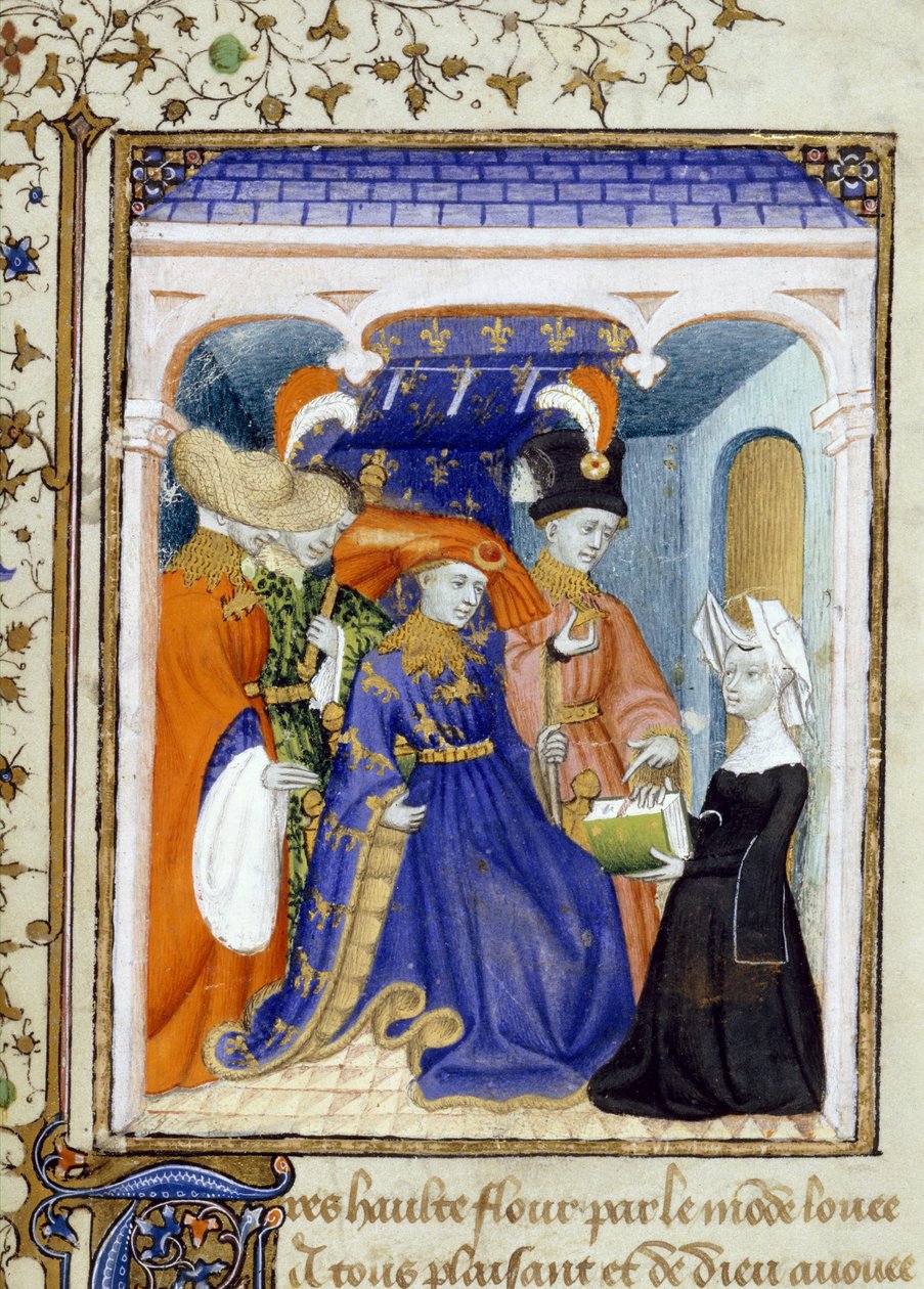 Harley 4431 f.95 Christine de Pisan præsenterer sin bog til Louis af Orleans, illustration fra 