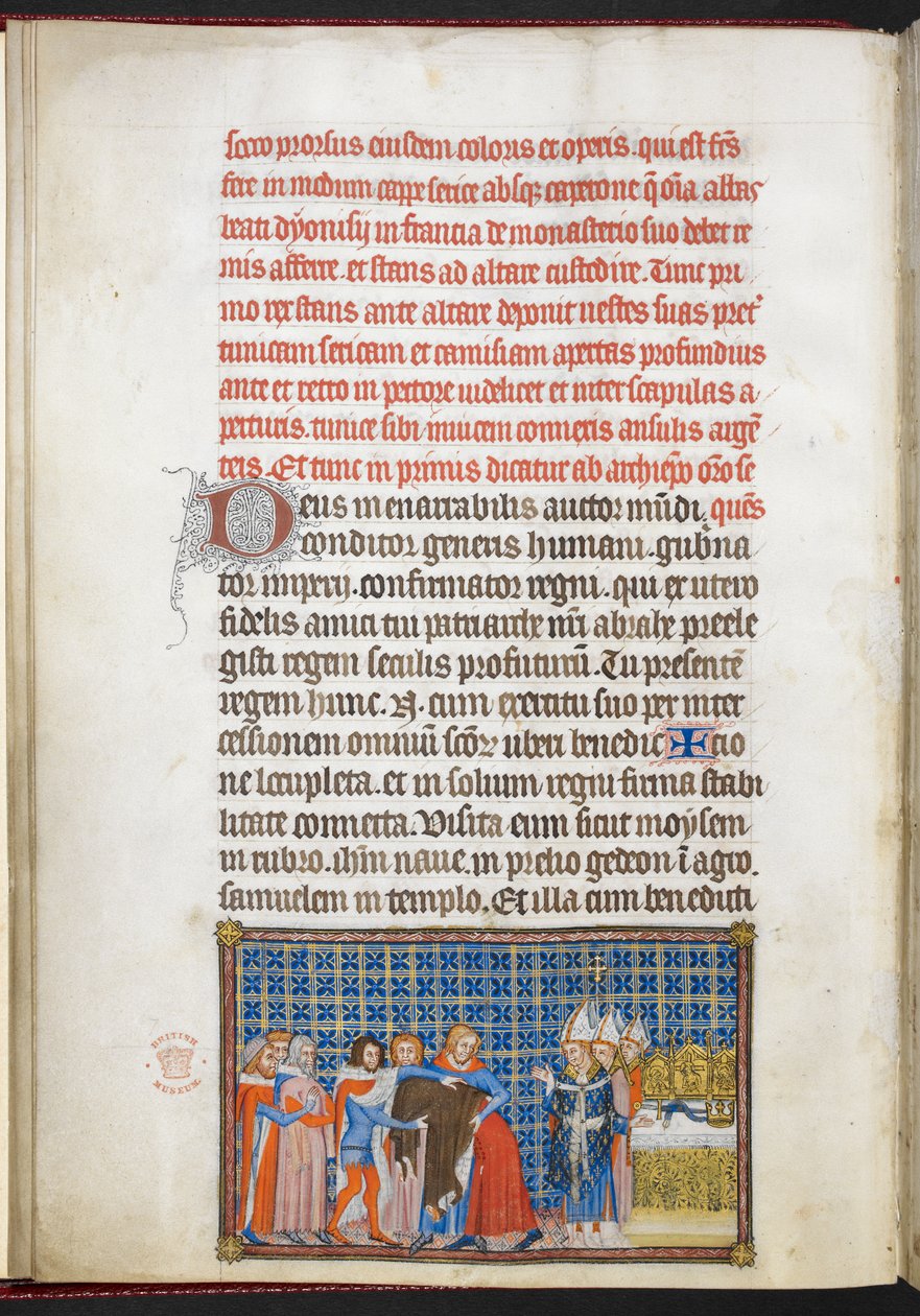Bomuld Tiberius B. VIII f.47v Kongen fjerner sine ydre klæder, illustration fra 