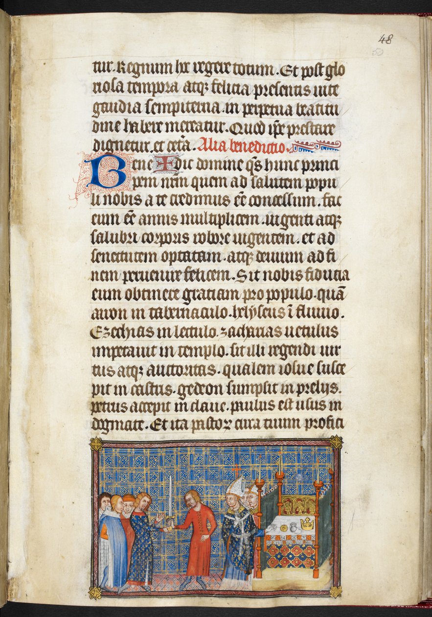 Bomuld Tiberius B. VIII f.50r Kongen sender sværdet til Seneschal (hertug af Anjou), fra 
