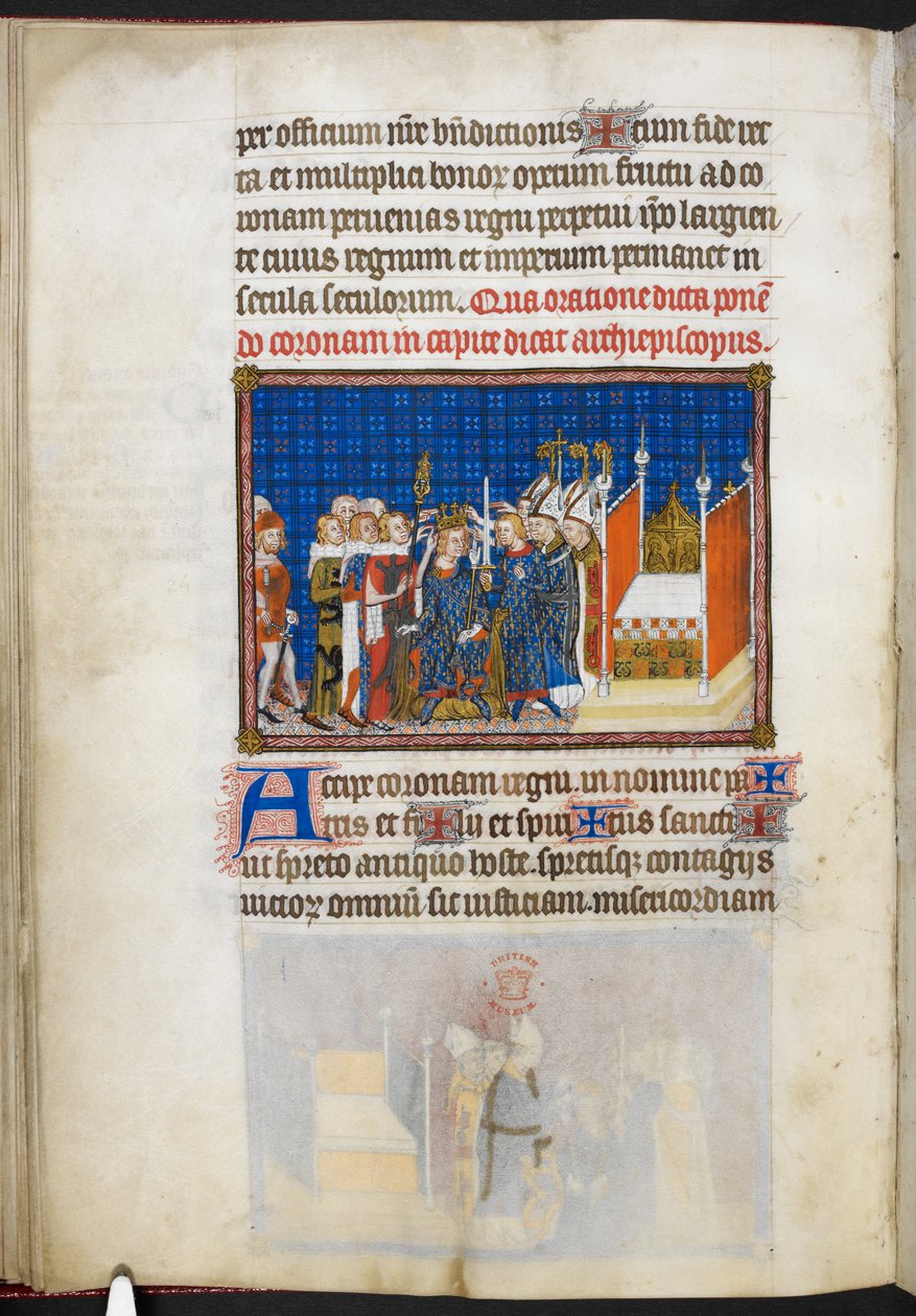 Bomuld Tiberius B. VIII f.59v Frankrigs jævnaldrende opretholder kronen, illustration fra 
