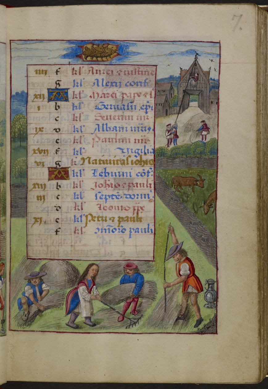 Tilføj MS 18852 f.7r kalenderside for juni. Øverst, Cancer, fra 