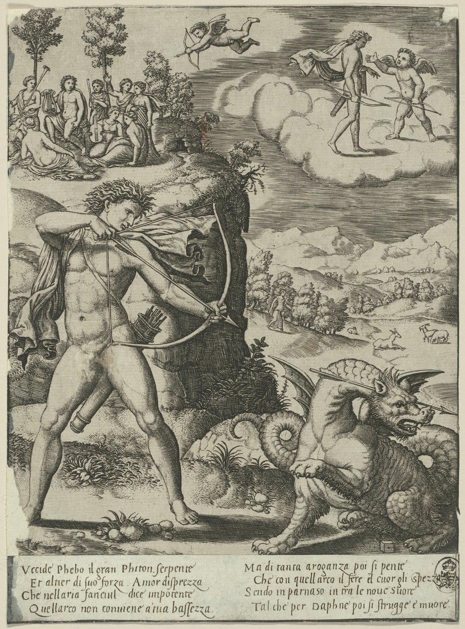 Apollo Slaying Python, plade en fra The History of Apollo and Daphne af Master of the Die