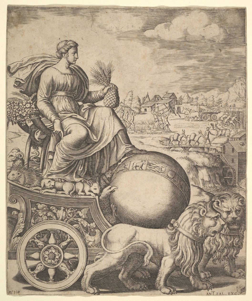 Cybele i sin vogn trukket af to løver, 1530-60. af Master of the Die