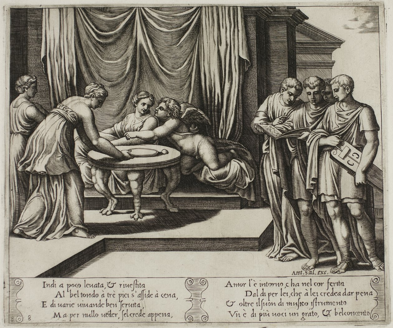 Andre nymfer, der tjener psyke ved bordet af Master of the Die