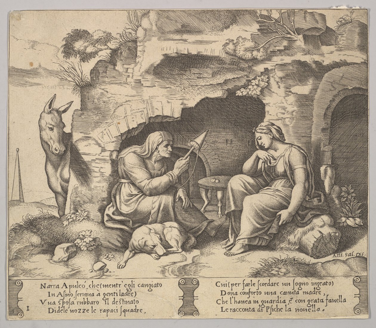 Tavle 1: Apuleius ændrede sig til et æsel, der lyttede til historien fortalt af den gamle kvinde sp..., 1520-70. af Master of the Die