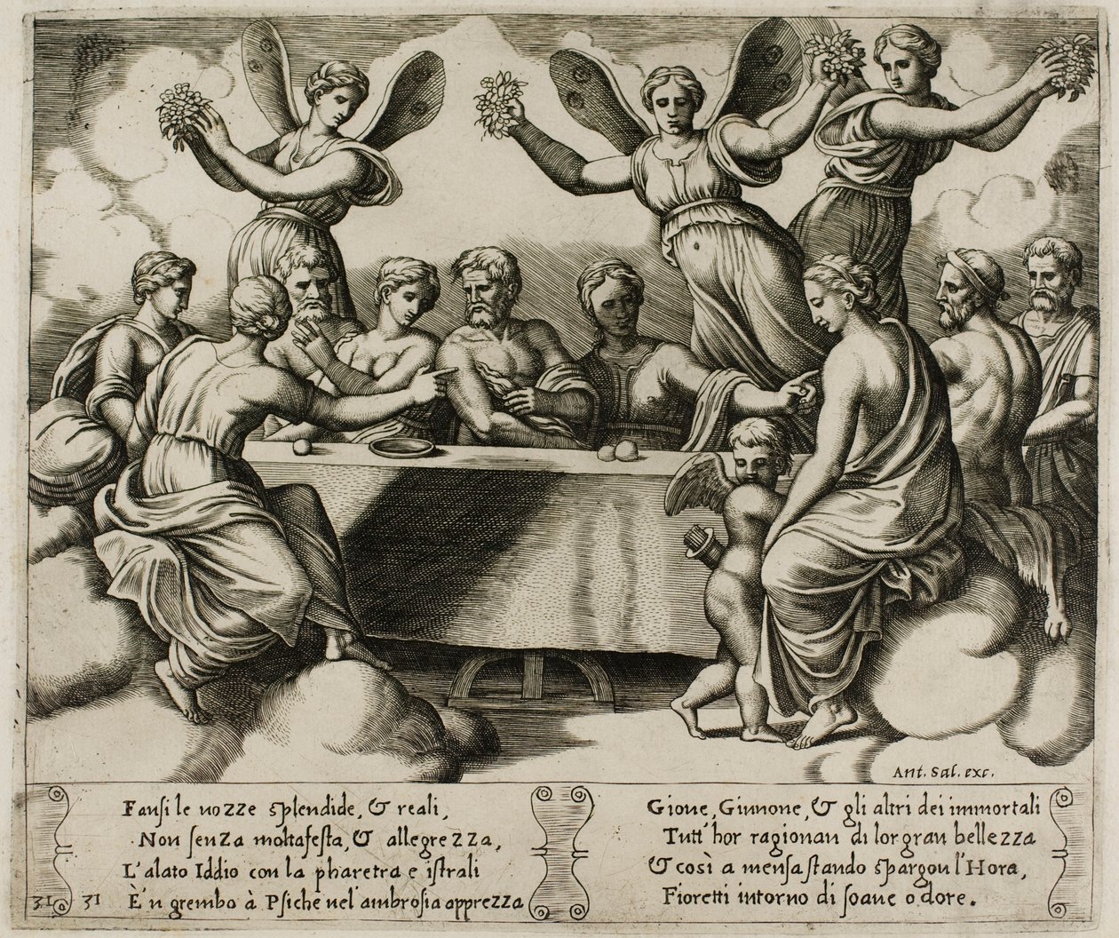 Guderne fejrer brylluppet mellem Psyke og Amor af Master of the Die