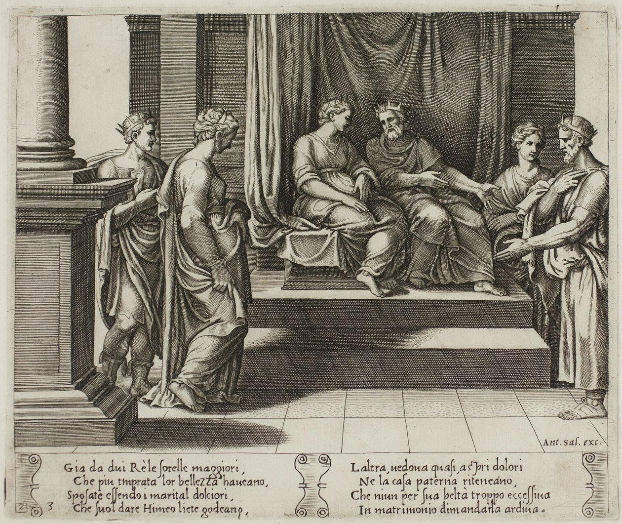 De to søstre af Psyche er gift med konger; ...Psyche præsenteres for en konge af Master of the Die