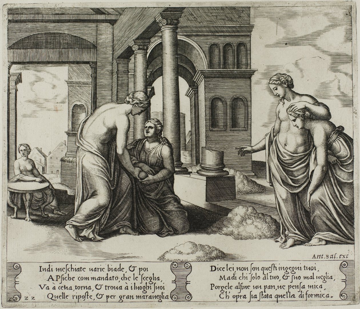 Venus beordrer Psyche til at sortere en kornbunke af Master of the Die