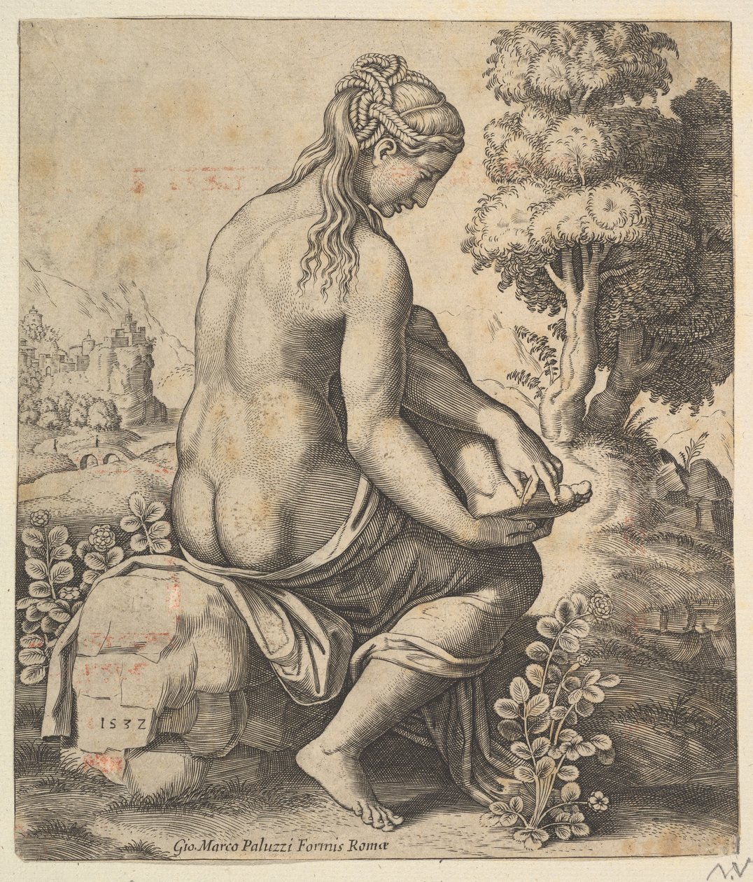 Venus fjerner en torn fra sin fod, 1532. af Master of the Die