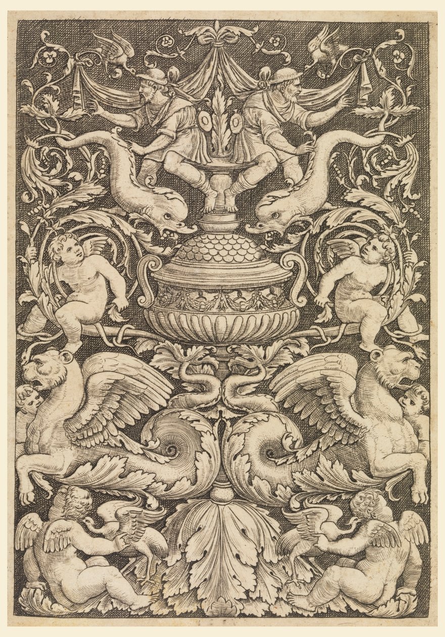 Grotesk med delfiner og bevingede løver af Master of the Die, Italian or German, 1530 1560