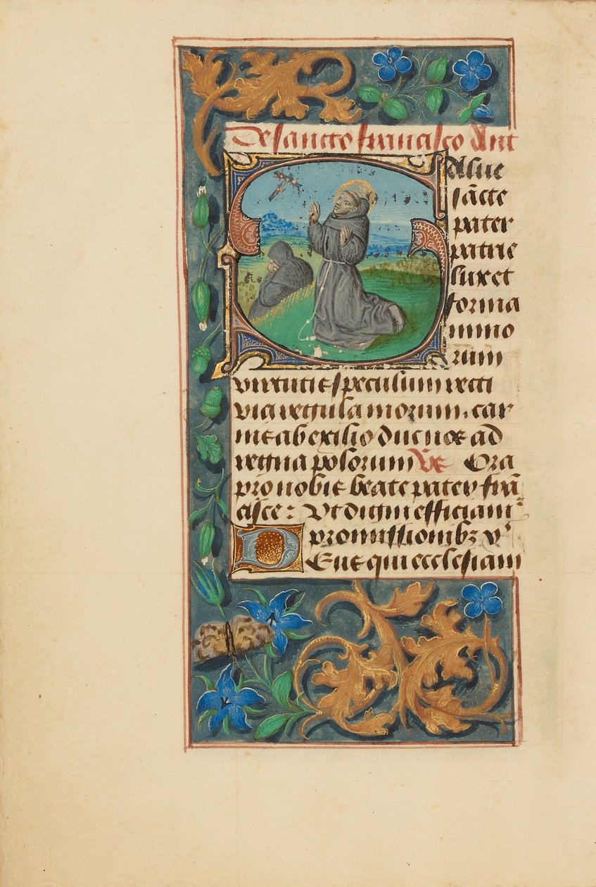 Indledende S: Stigmatiseringen af den hellige Frans af Master of the Dresden Prayer Book