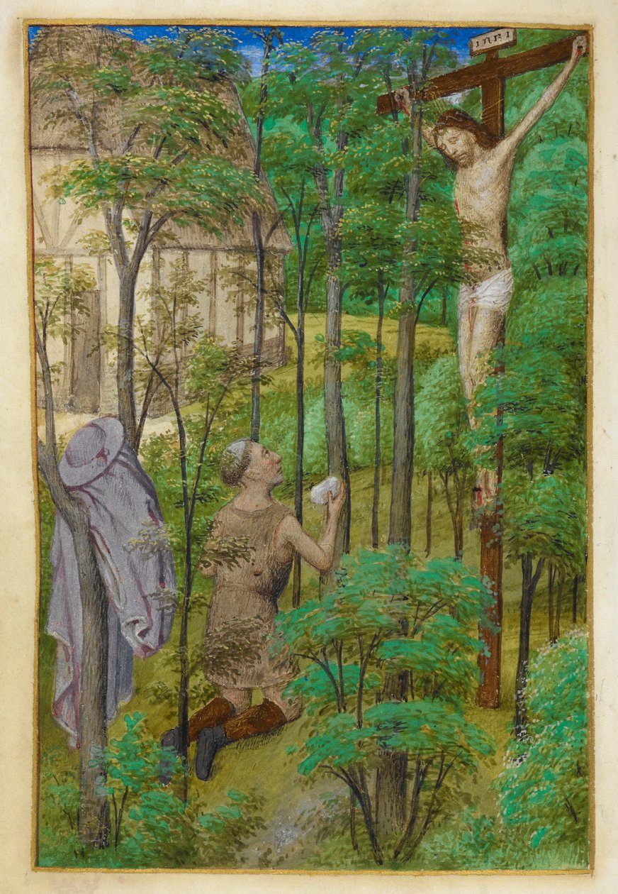 Sankt Hieronymus i ørkenen. af Master of the Dresden Prayer Books