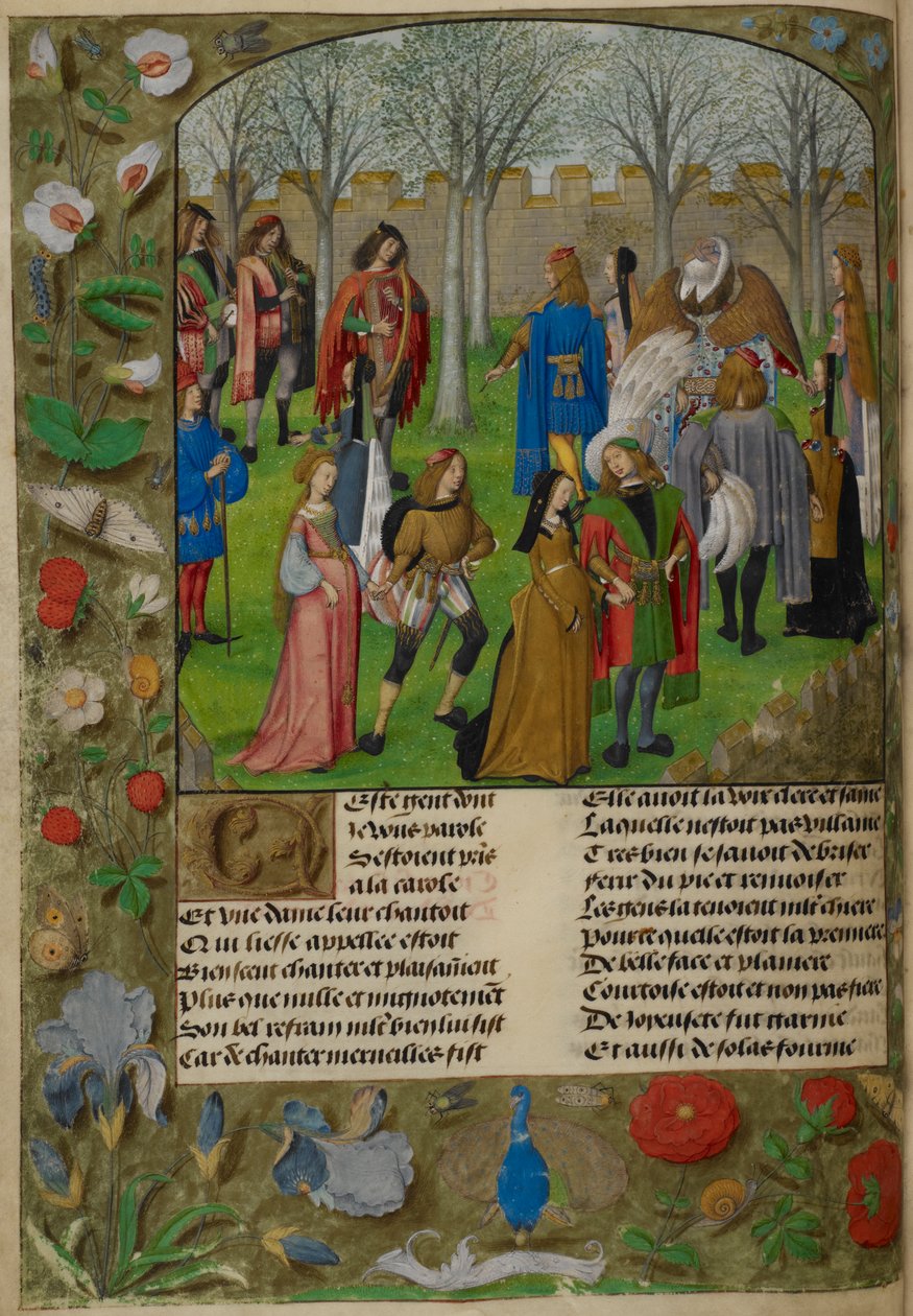 Carolle i haven. The Lover er inviteret til at danse med en gruppe par ledet af Sir Mirth og Lady Gladness., fra 