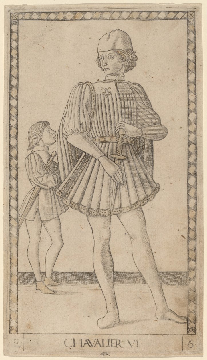 Chevalier (ridder) af Master of the E Series Tarocchi
