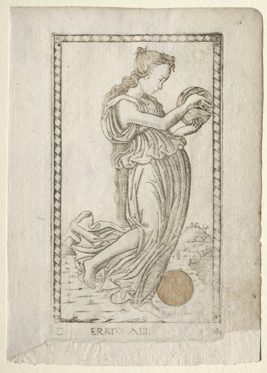 Erato-lyrik og kærlighedspoesi fra Tarocchi-serien D..., før 1467. af Master of the E Series Tarocchi