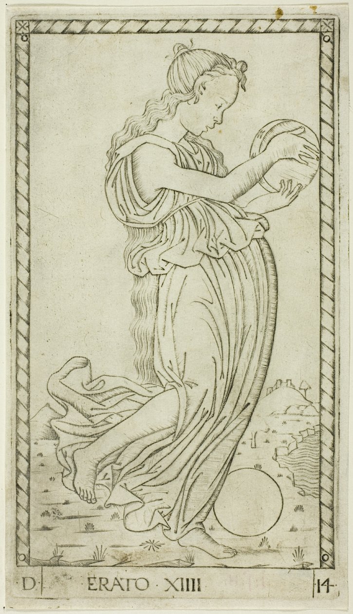 Erato, tallerken fjorten fra Apollo and the Muses af Master of the E Series Tarocchi