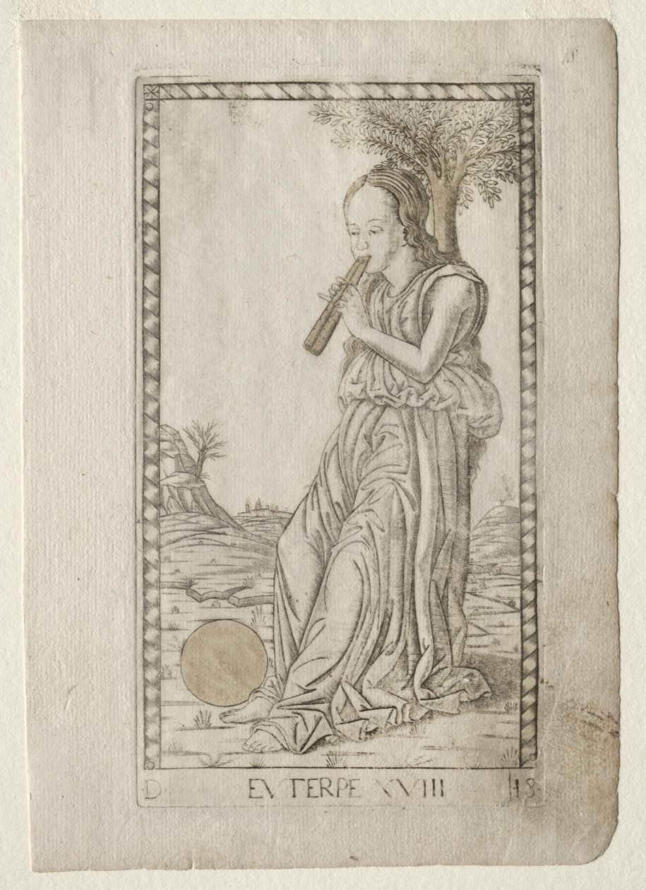 Euterpe-musik, lyrisk poesi fra Tarocchi-serien D..., før 1467. af Master of the E Series Tarocchi