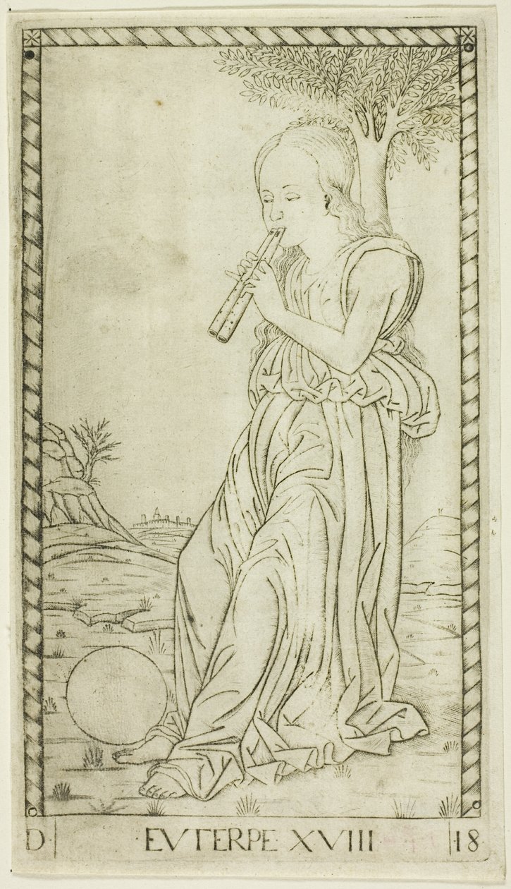 Euterpe, plade atten fra Apollo og muserne af Master of the E Series Tarocchi