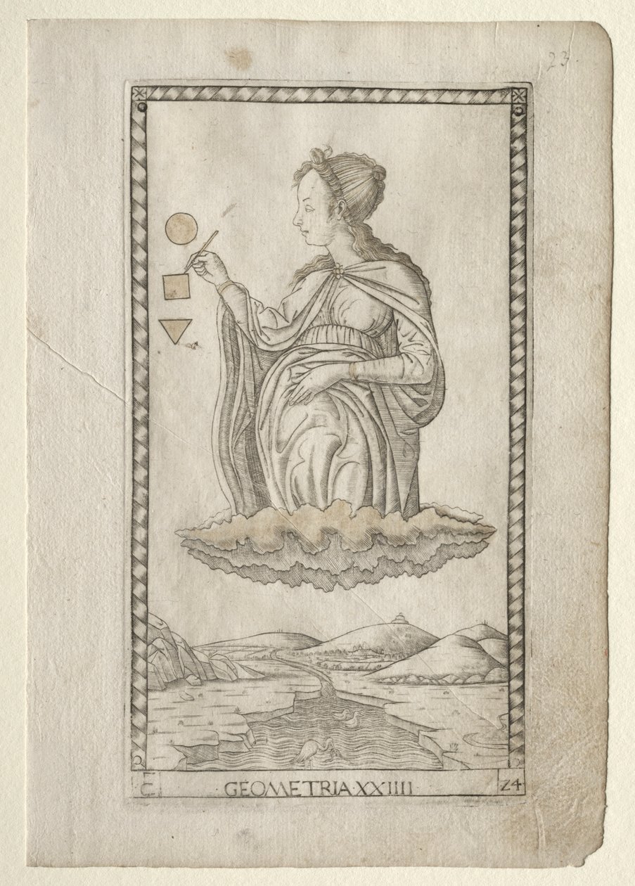 Geometri fra Tarocchi, serie C: Liberal Arts, #24, før 1467. af Master of the E Series Tarocchi