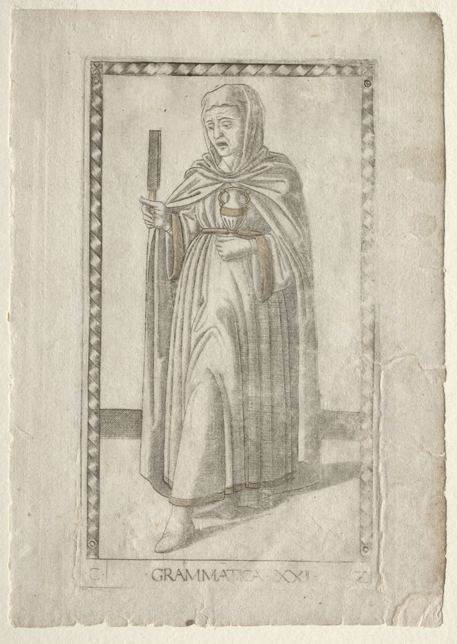Grammatik fra Tarocchi, serie C: Liberal Arts, #21, før 1467. af Master of the E Series Tarocchi