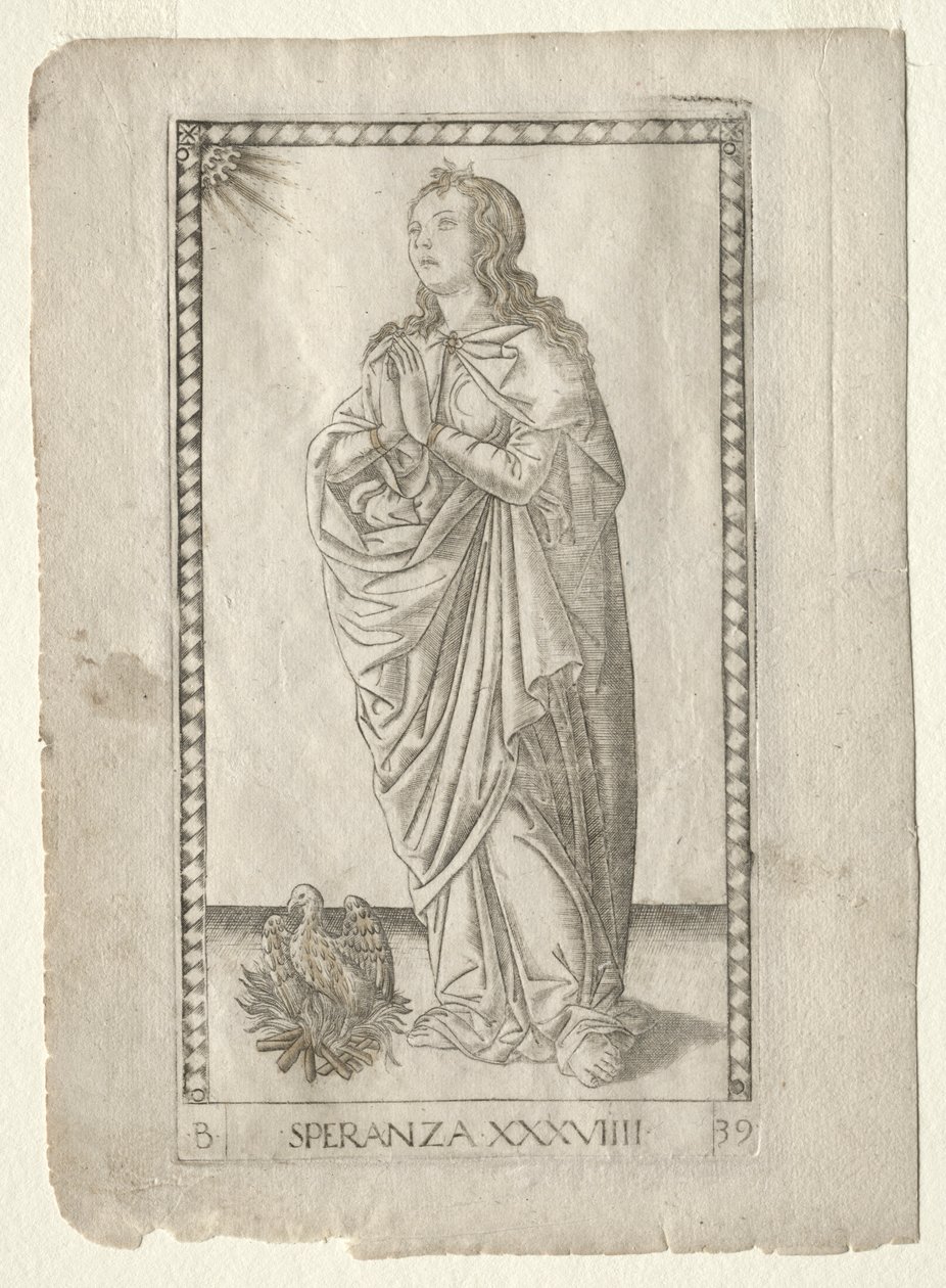Hope from the Tarocchi, serie B: Cosmic Principles & Virtues, #39, før 1467. af Master of the E Series Tarocchi
