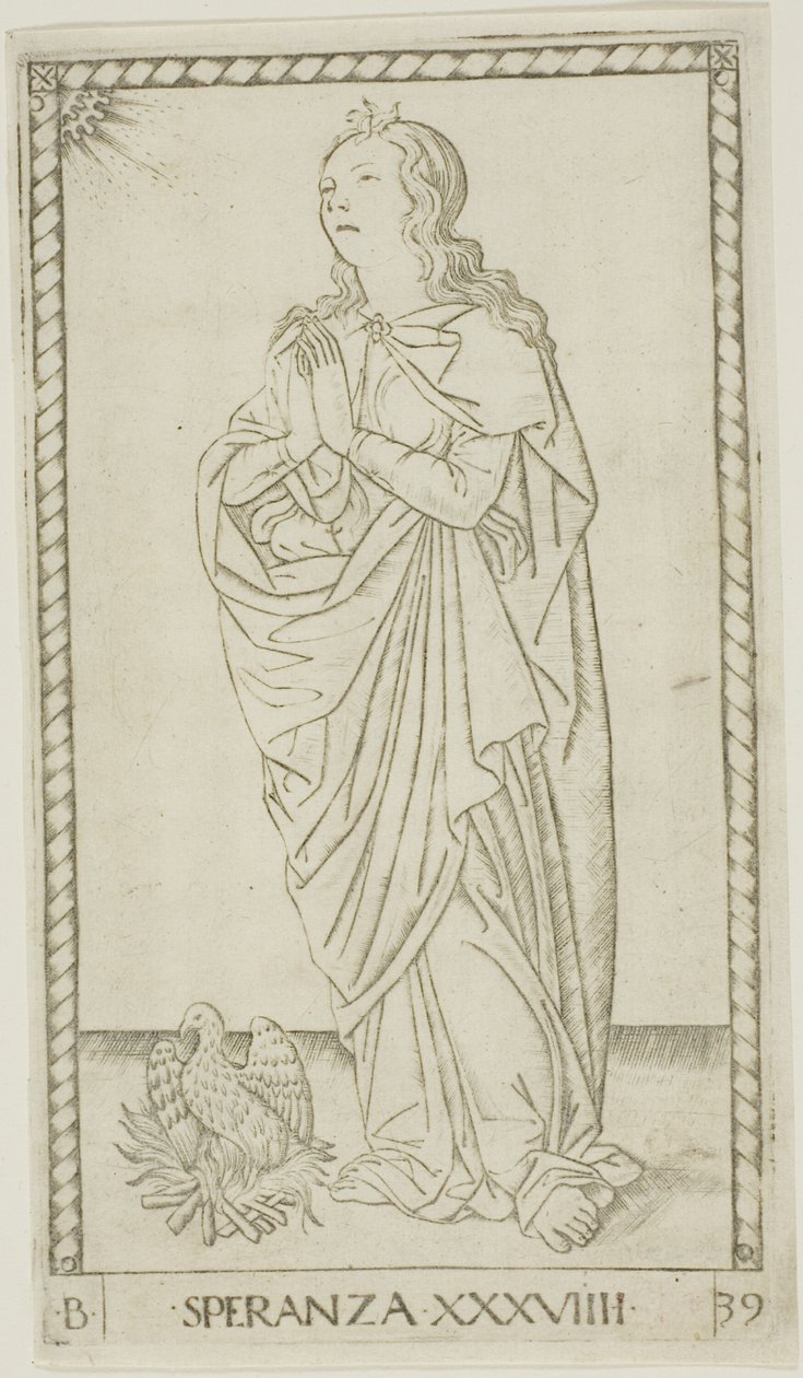 Hope, plade 39 fra Genii and Virtues af Master of the E Series Tarocchi