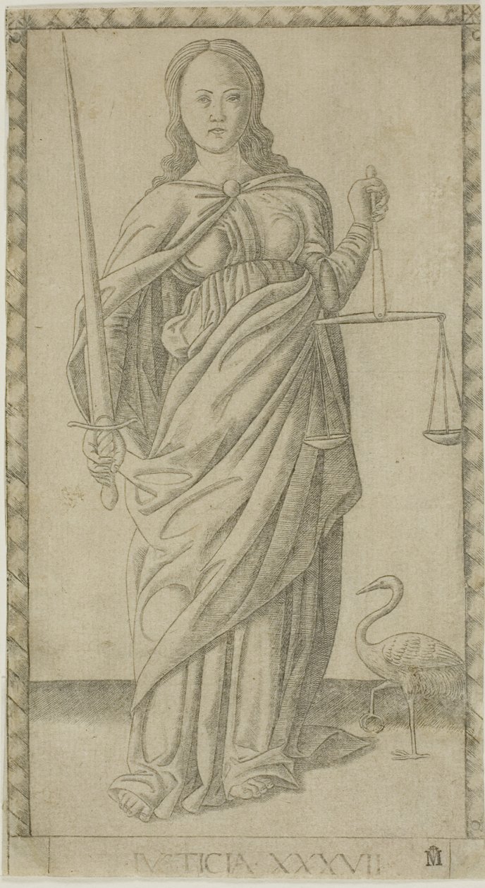 Justice, plade 37 fra Genii and Virtues af Master of the E Series Tarocchi