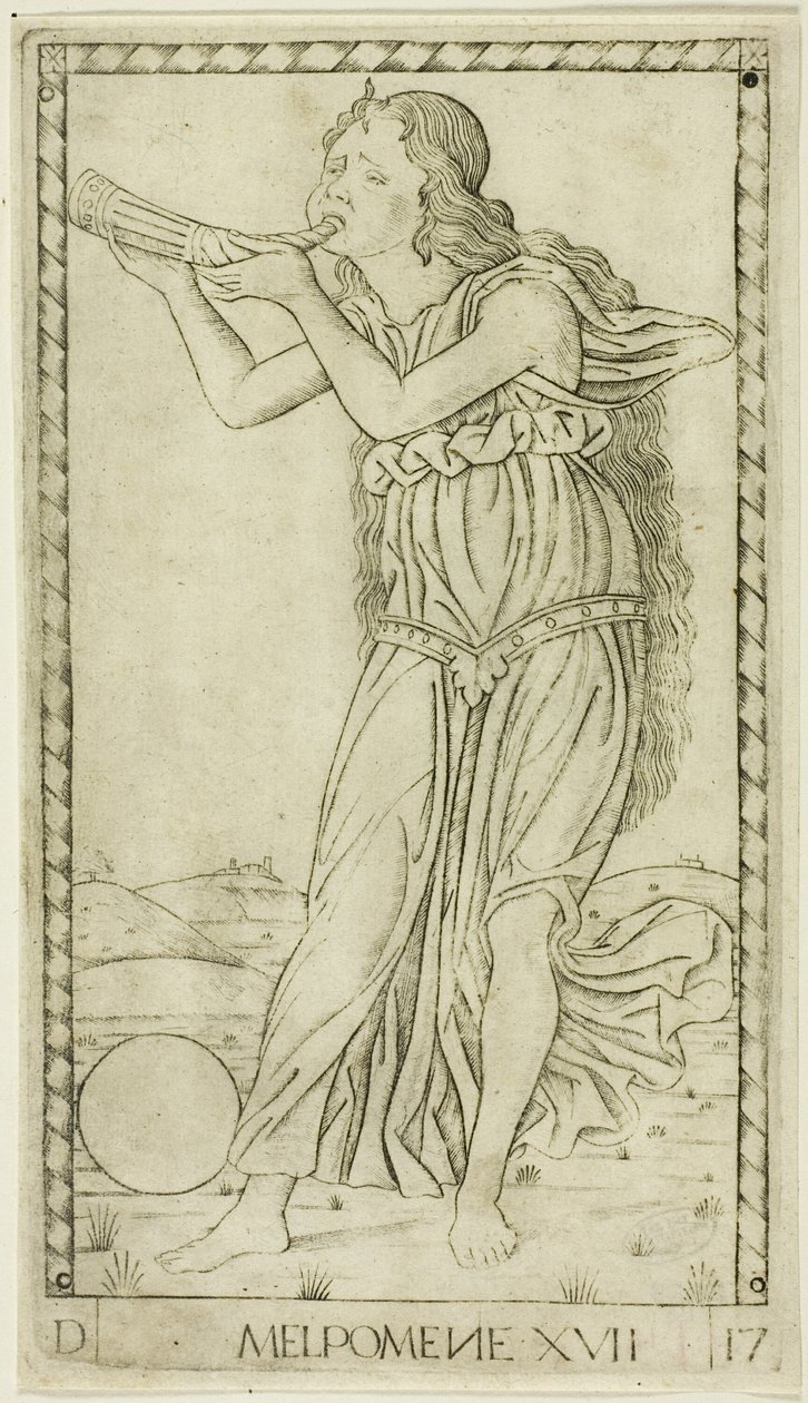 Melpomene, plade sytten fra Apollo og muserne af Master of the E Series Tarocchi