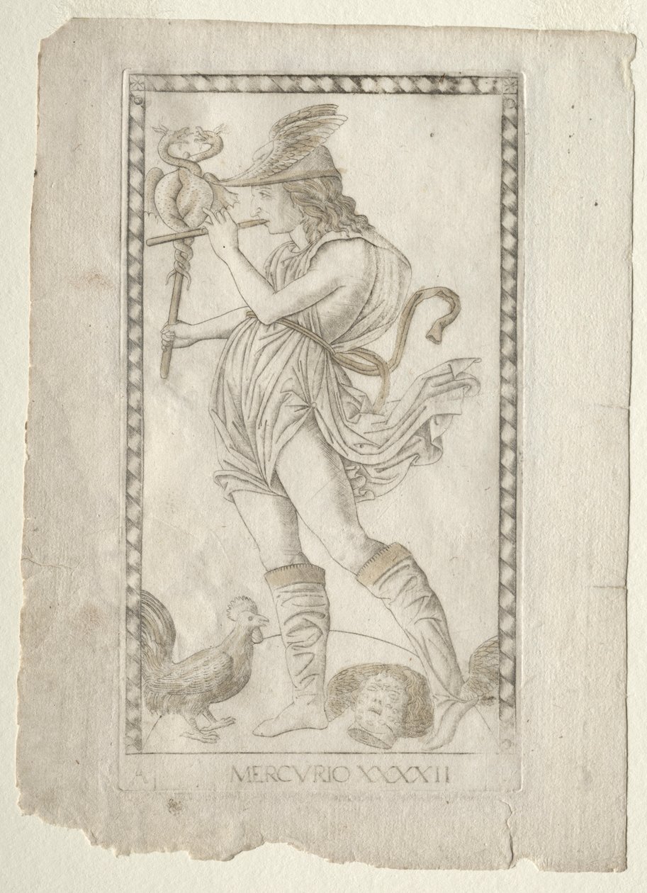 Mercury from the Tarocchi, serie A: Firmaments of the Universe, #42, før 1467. af Master of the E Series Tarocchi