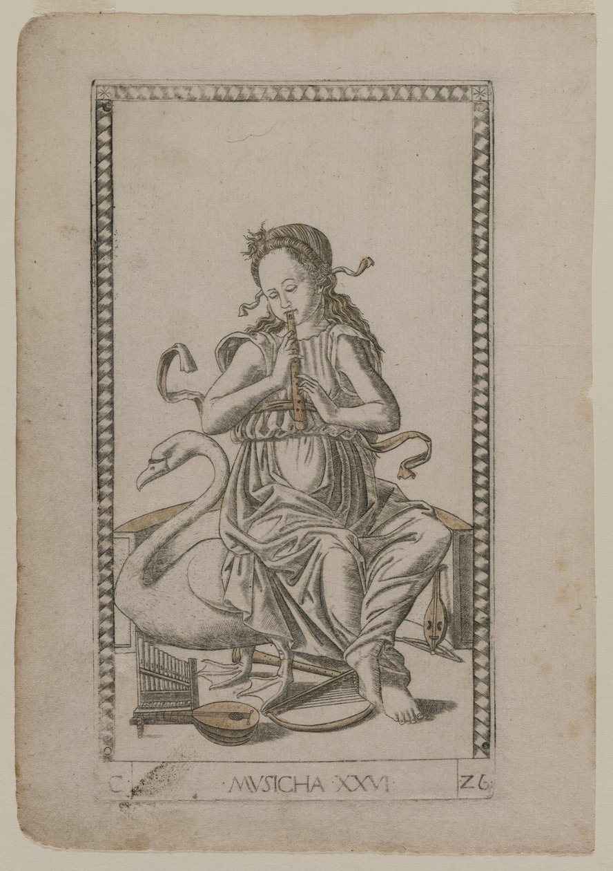 Musik fra Tarocchi, serie C: Liberal Arts, #26, før 1467. af Master of the E Series Tarocchi