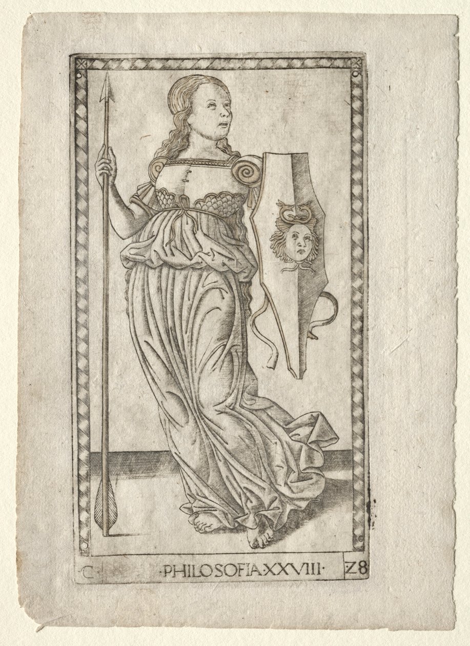 Filosofi fra Tarocchi, serie C: Liberal Arts, #28, før 1467. af Master of the E Series Tarocchi