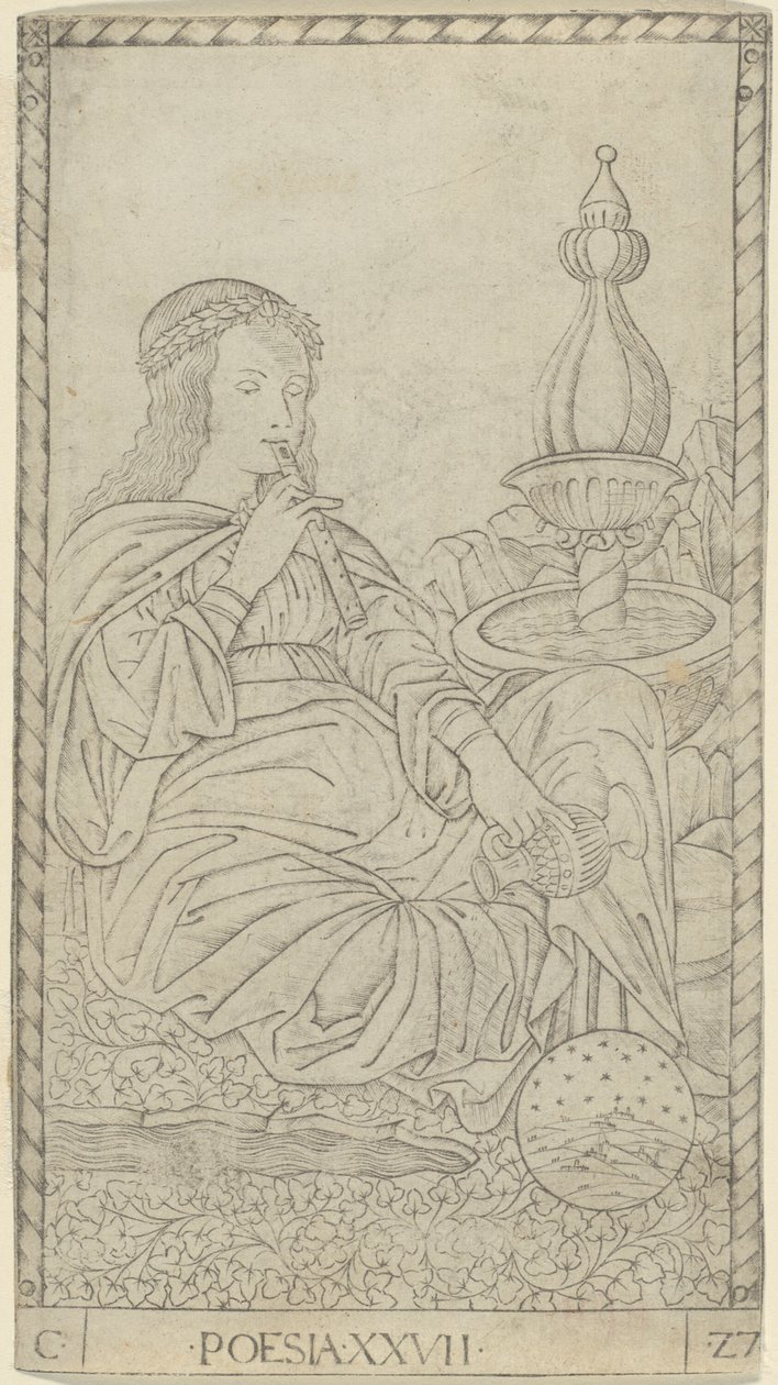 Poesi, tavle 27 fra Arts and Sciences af Master of the E Series Tarocchi