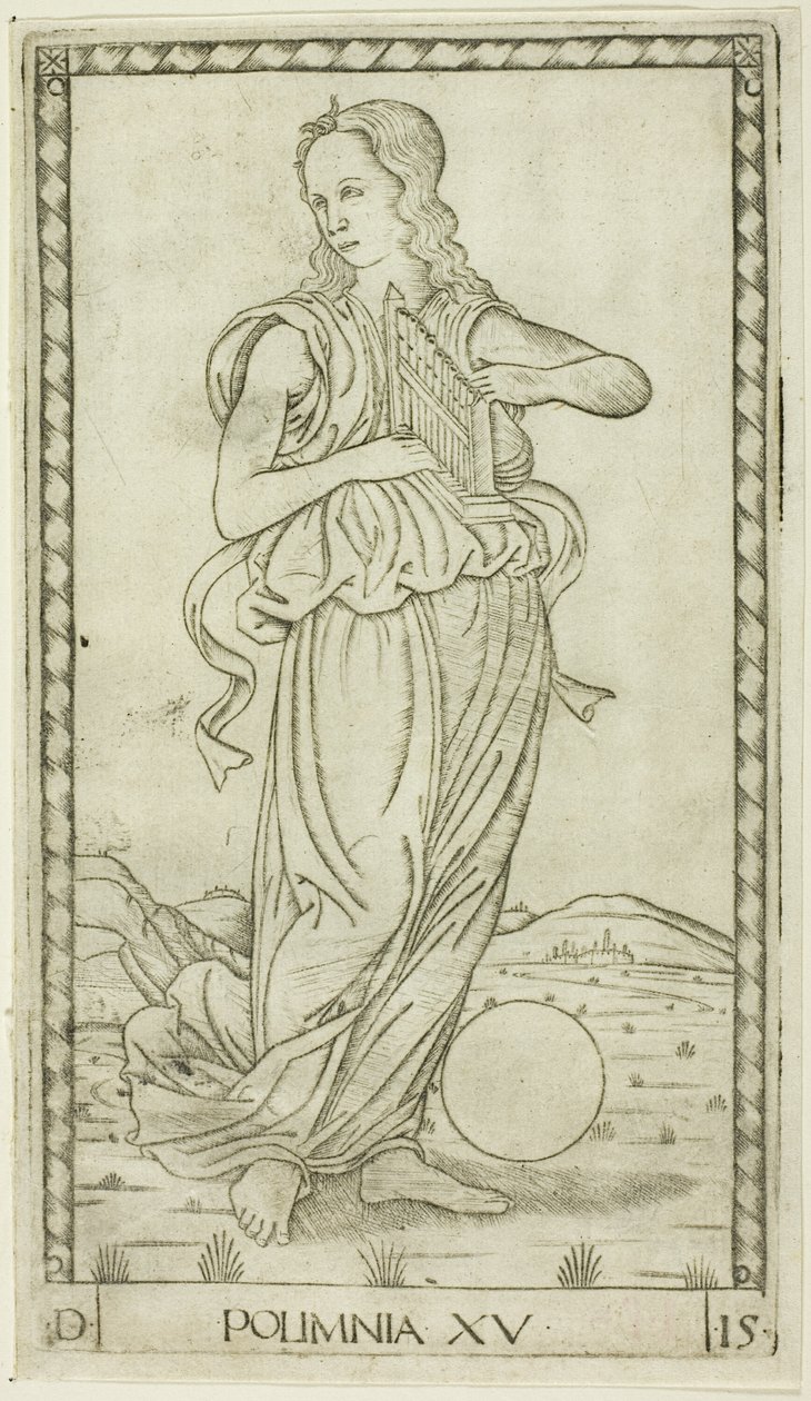 Polyhymnia, plade femten fra Apollo og muserne af Master of the E Series Tarocchi