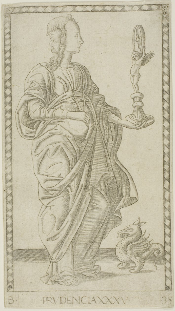 Prudence, plade 35 fra Genii and Virtues af Master of the E Series Tarocchi