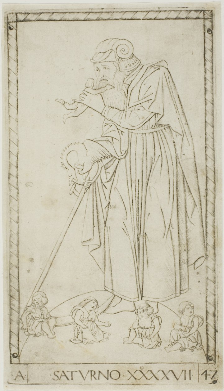 Saturn, plade 47 fra Planets and Spheres af Master of the E Series Tarocchi