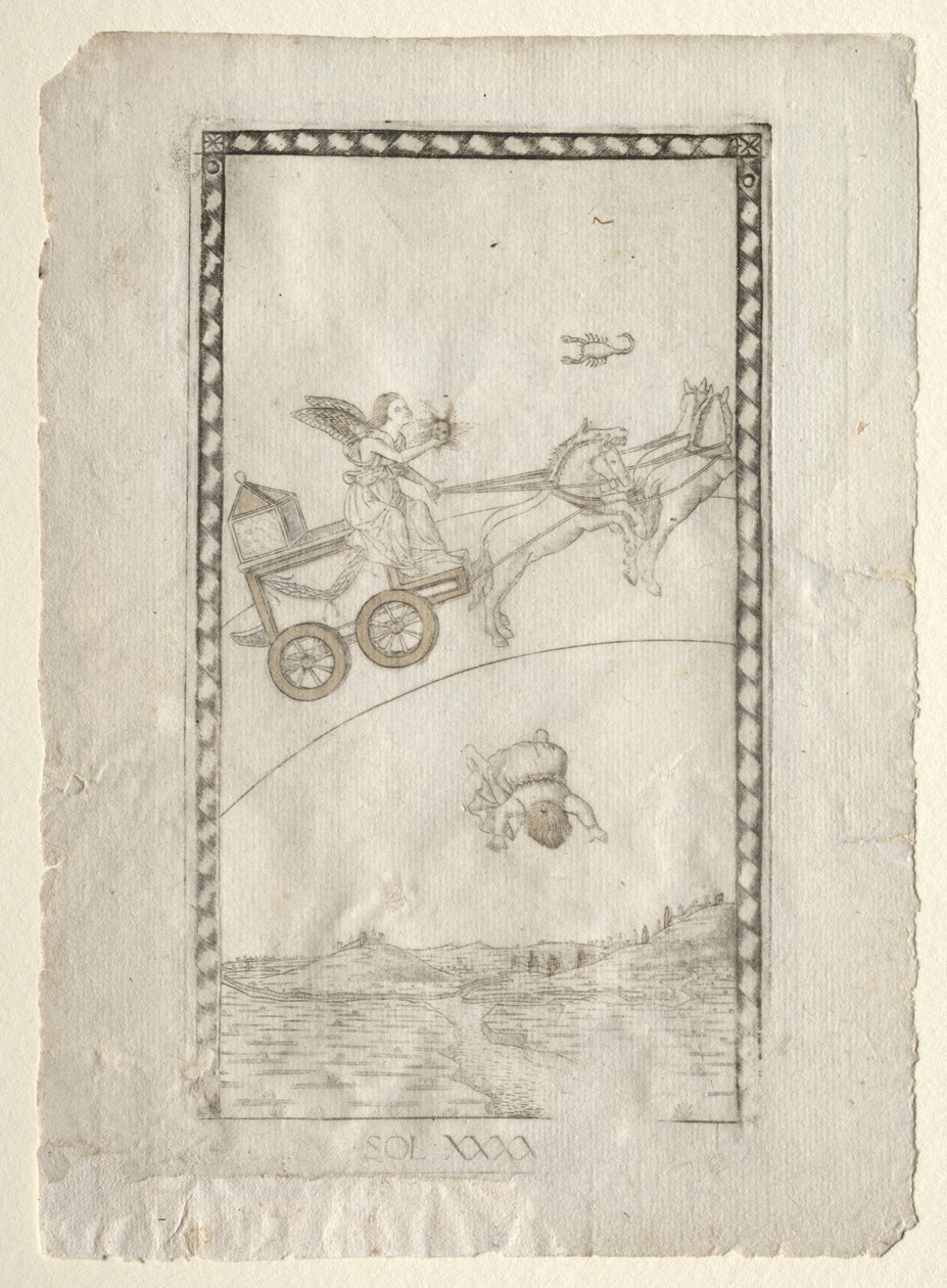 Sol fra Tarocchi, serie A: Universets firmamenter, #44, før 1467. af Master of the E Series Tarocchi