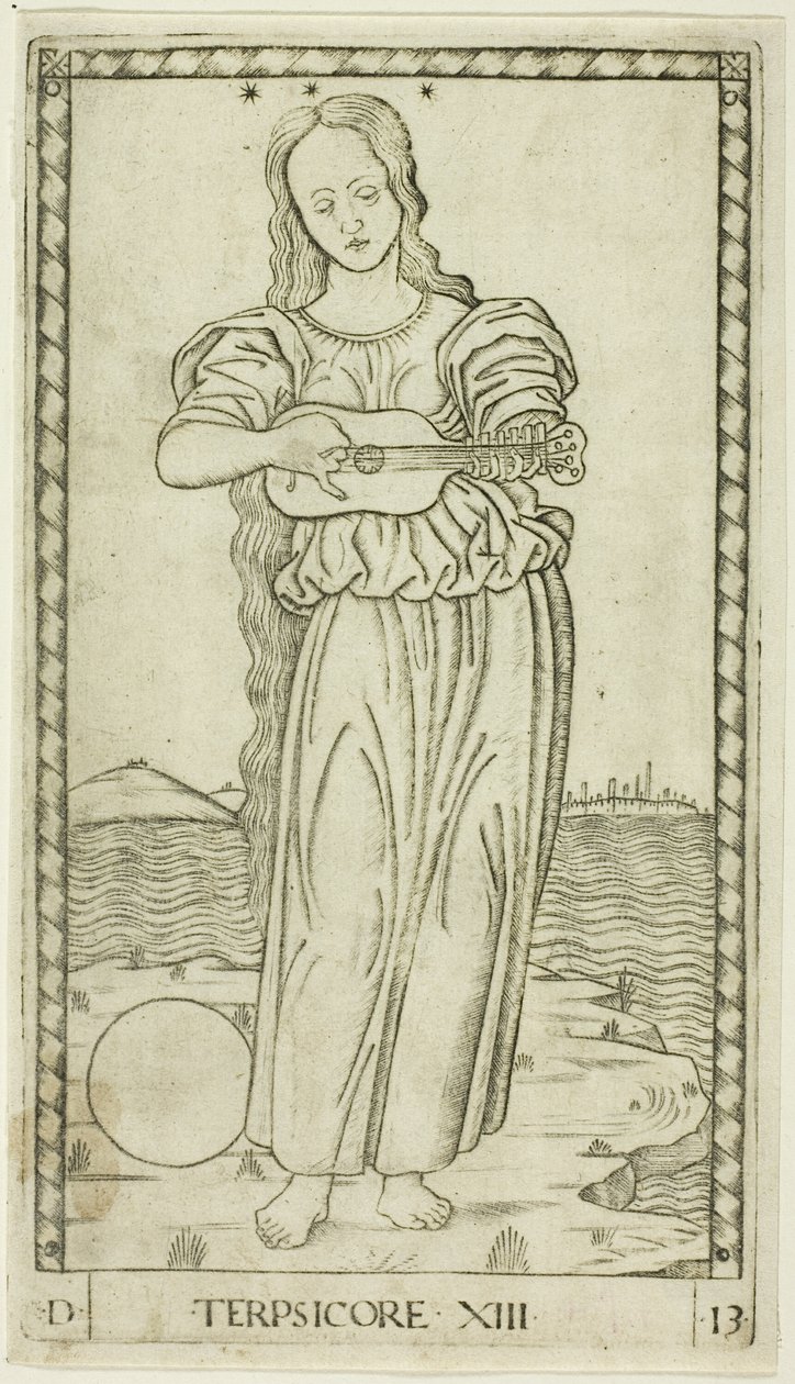 Terpsichore, tallerken tretten fra Apollo and the Muses af Master of the E Series Tarocchi